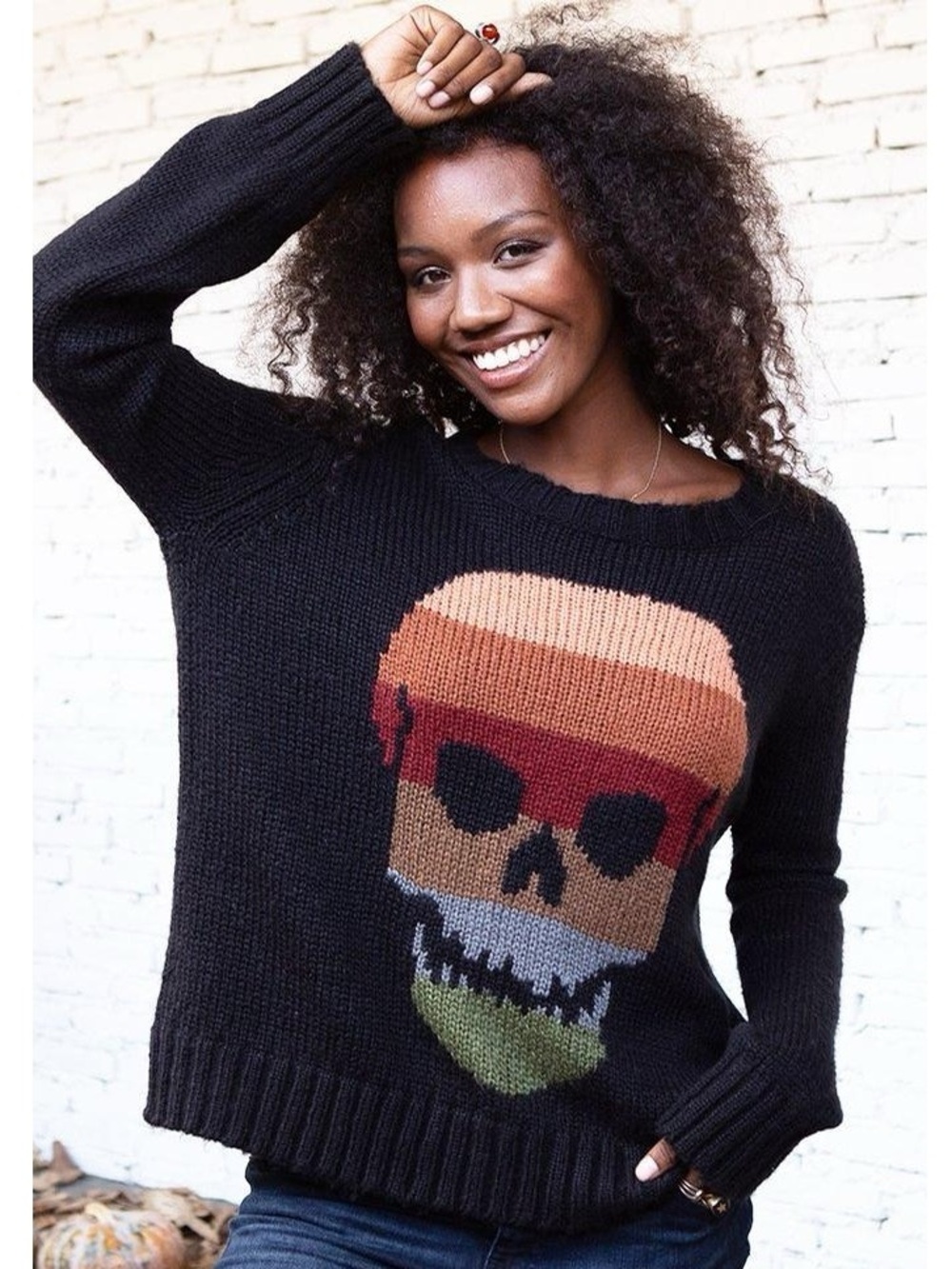Wooden Ships Autumn Stripe Skull Sweater Sz S/M